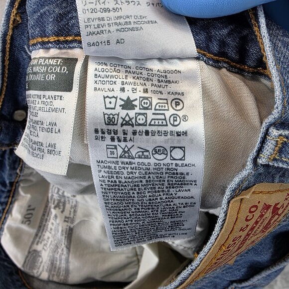 Levis 501 Jeans Womens 32 Blue Button Fly Distressed Denim Pants Straight Leg - Picture 12 of 13